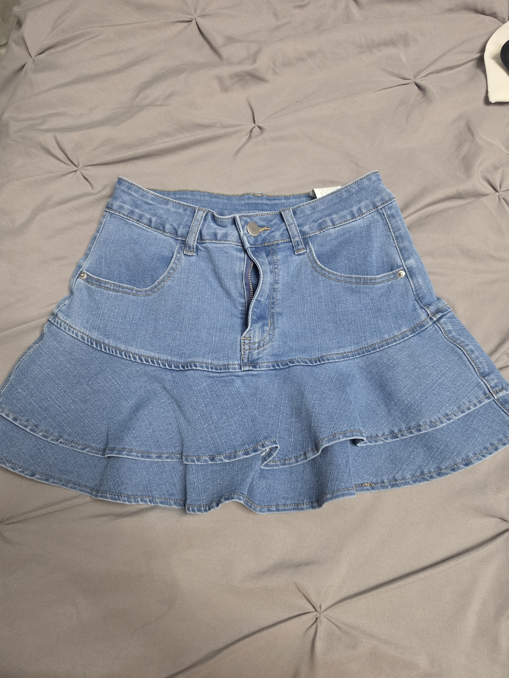 Classic Blue Denim Ruffle Mini Skirt